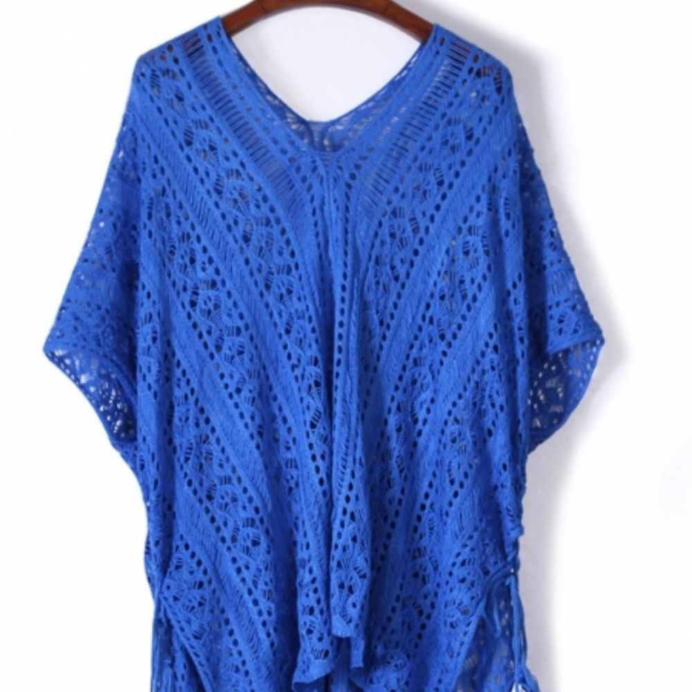 Cobalt Blue Crochet Knitted Tassel Tie Kimono - Picture 4 of 7